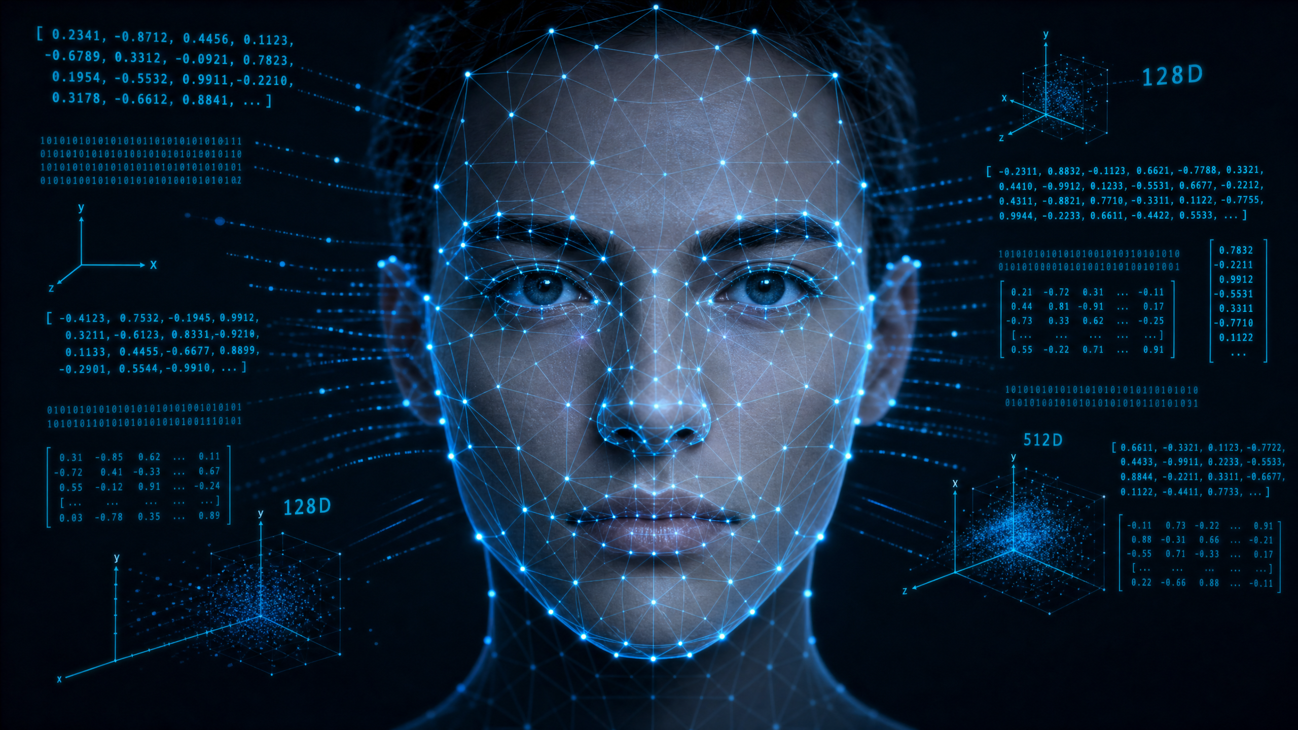 DNA Facial Matemático - mesh de reconhecimento facial com vetores de embedding