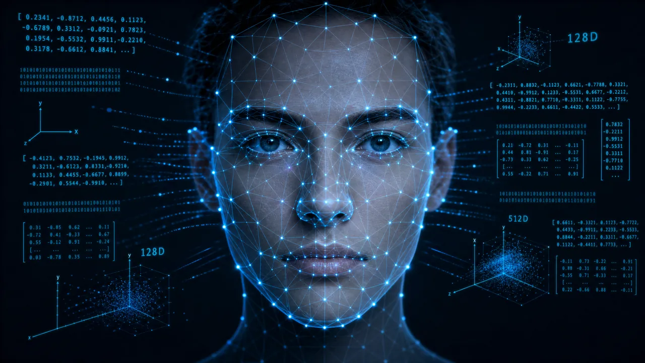 ADN Facial Matemático - malla de reconocimiento facial con vectores de embedding