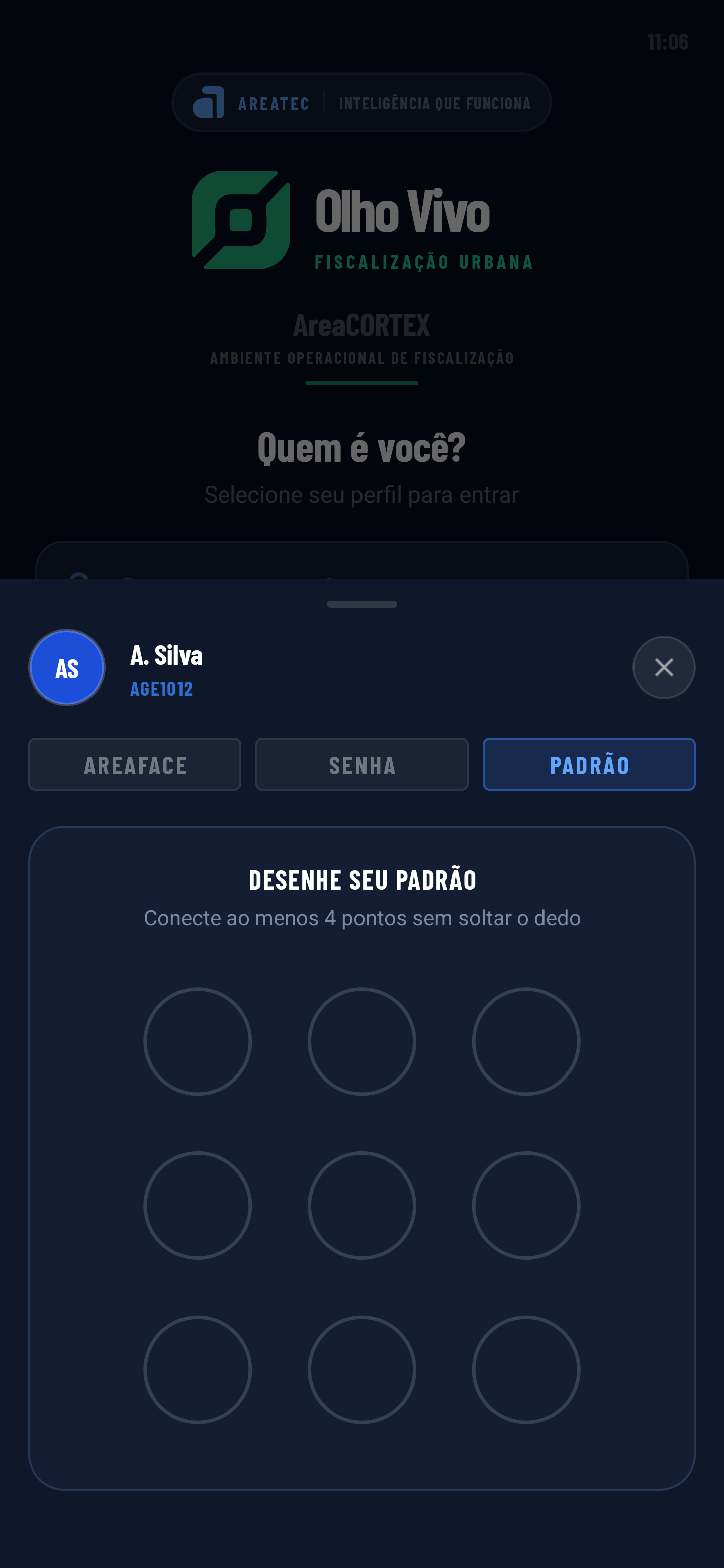 Tela de acesso por padrão gráfico no Talonário Eletrônico