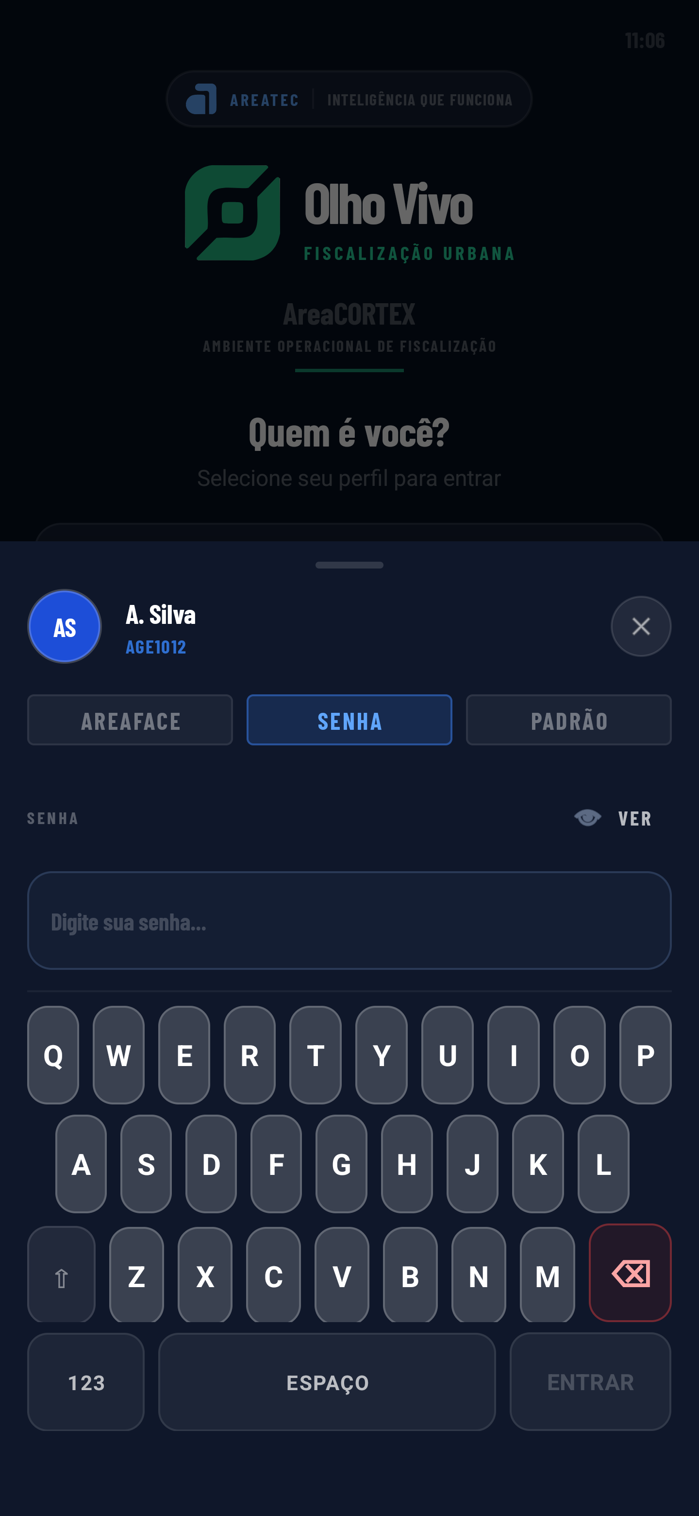 Tela de acesso por senha no Talonário Eletrônico