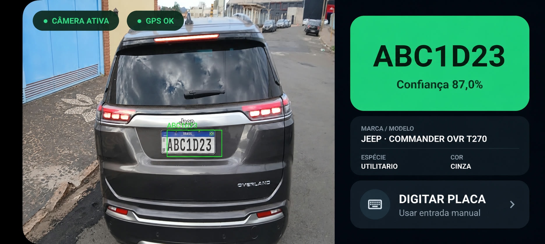 Tela do Talonário Eletrônico com leitura OCR de placa, marca, modelo e cor do veículo