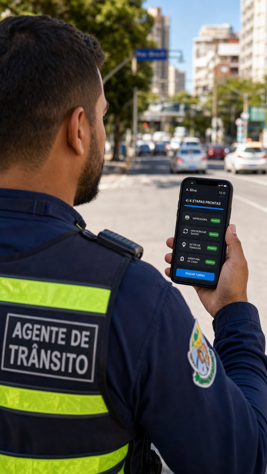 Configuración ilustrativa de un agente de tránsito usando el Talonario Electrónico de Areatec en campo